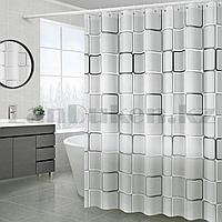 Водонепроницаемая гелевая шторка для ванной OUMEIYA для душа 180х180 см с квадратами прозрачная, фото 1