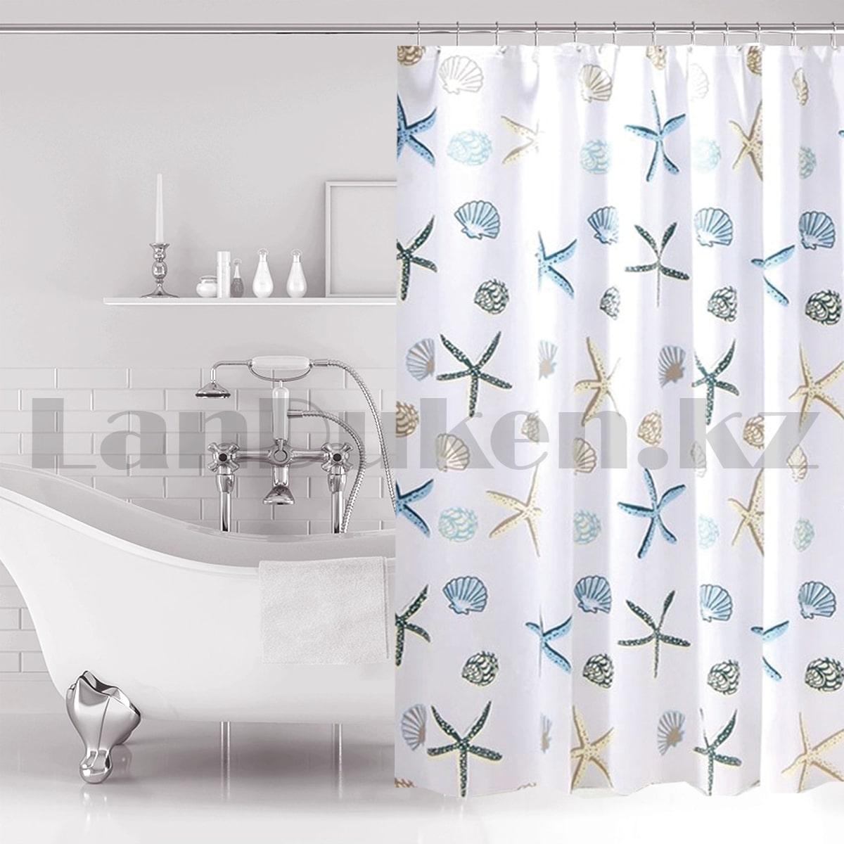 Тканевая шторка полупрозрачная для ванной Bath Fashion для душа 180х180 см с ракушками