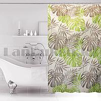 Водонепроницаемая гелевая шторка для ванной OUMEIYA для душа 180х180 см с листьями монстеры  прозрачная, фото 1