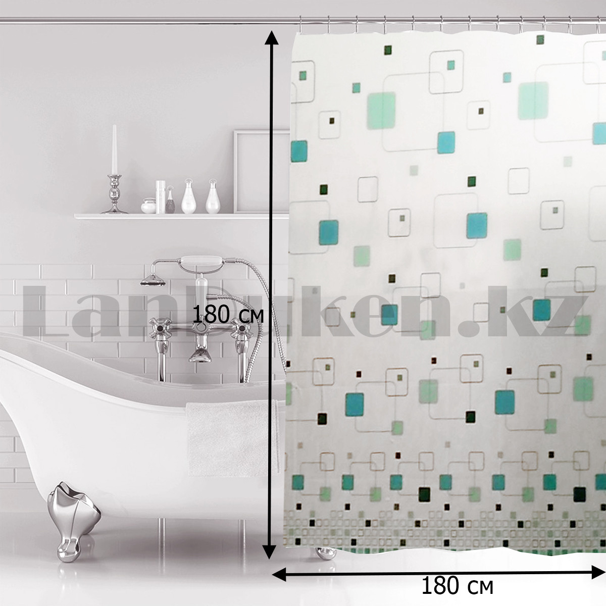 Водонепроницаемая гелевая шторка для ванной OUMEIYA для душа 180х180 см в квадратик прозрачная - фото 2 - id-p94983661