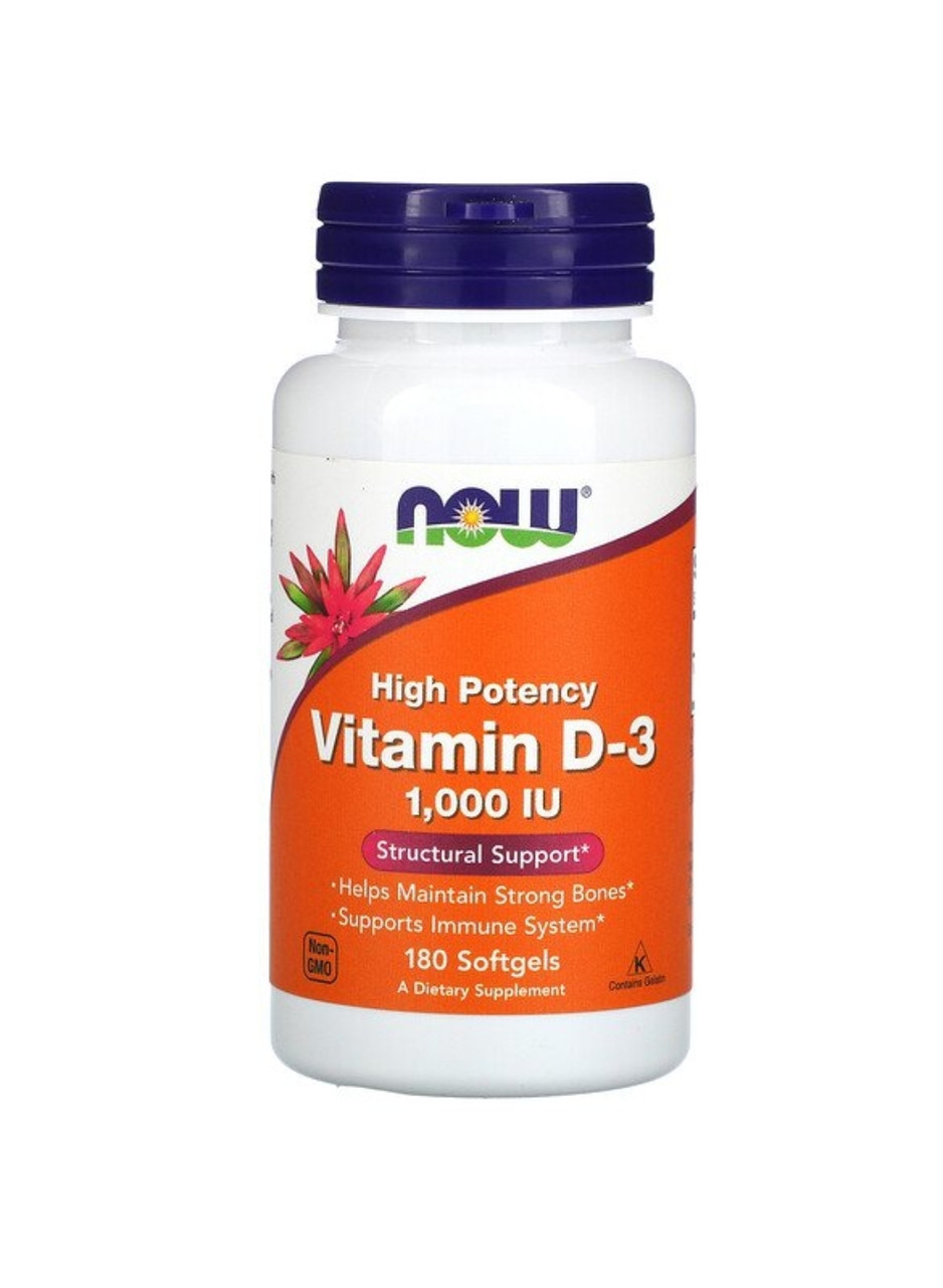 NOW Foods витамин D3, высокоактивный, 1000 МЕ, 180 мягких таблеток - фото 1 - id-p94986949