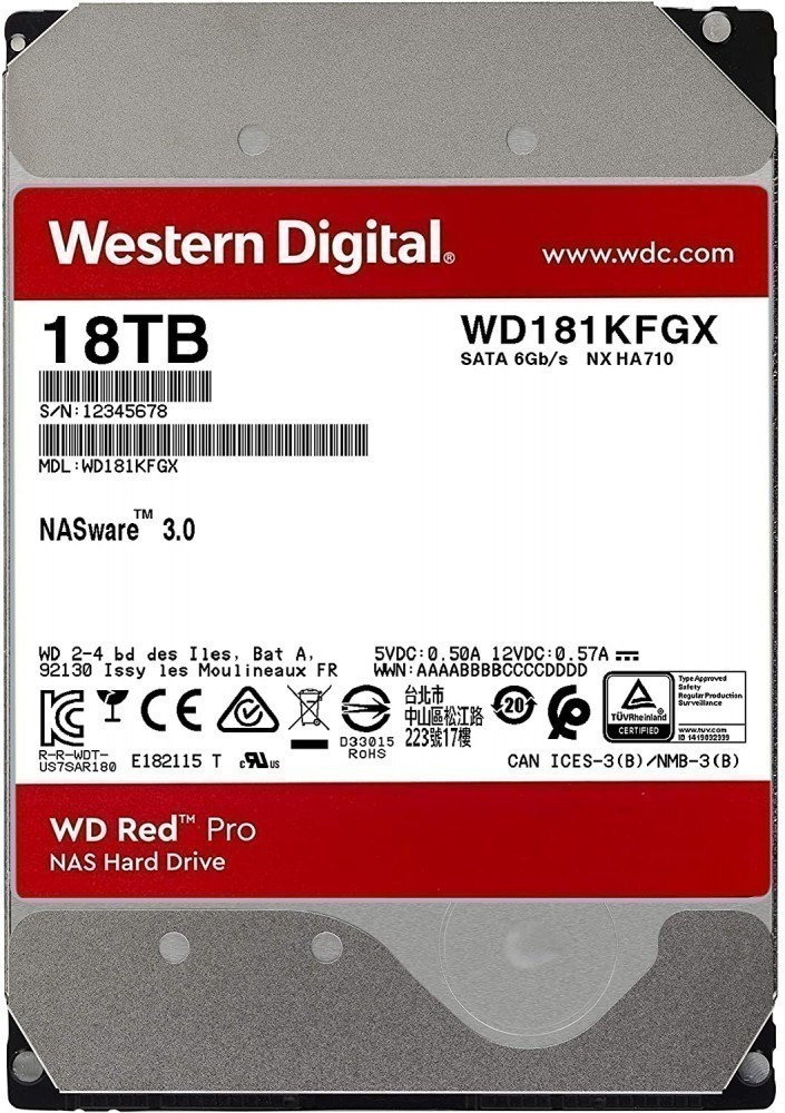 Жесткий диск HDD для NAS систем 18Tb Western Digital Red PRO WD181KFGX