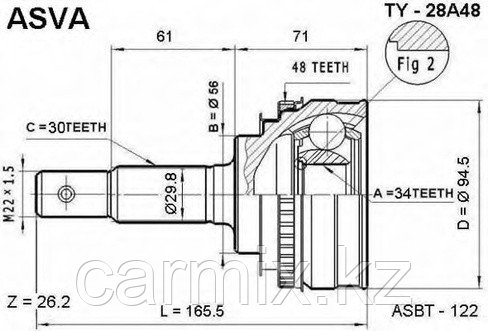 Шрус (граната) наружный TOYOTA CAMRY 1992-96 / AVALON MCX101995, HDK, MADE IN JAPAN, 34T*56*30T, ABS: 48T - фото 2 - id-p95094421