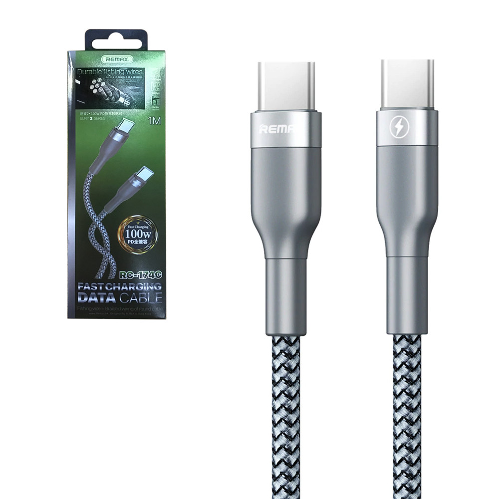 Кабель Type-C to Type-C, Remax RC-174, PD, 100W, 1m, Silver