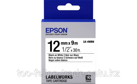 Лента Epson LK4WBN Std Blk/Wht 12/9, 12mm, 9m, C53S654021