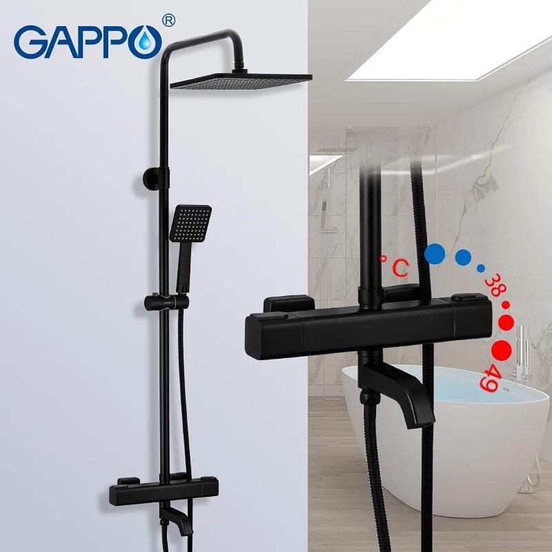 Gappo G2491-6. Душевая система с термостатом, Цвет чёрный.