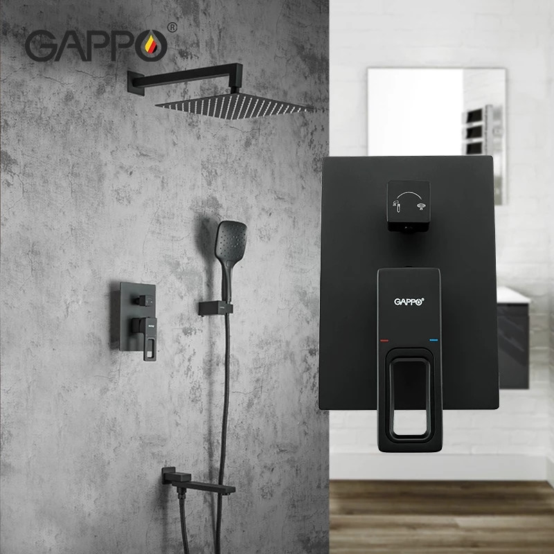 Встраиваемый смеситель для ванны с 3-функциями Gappo черный G7117-6