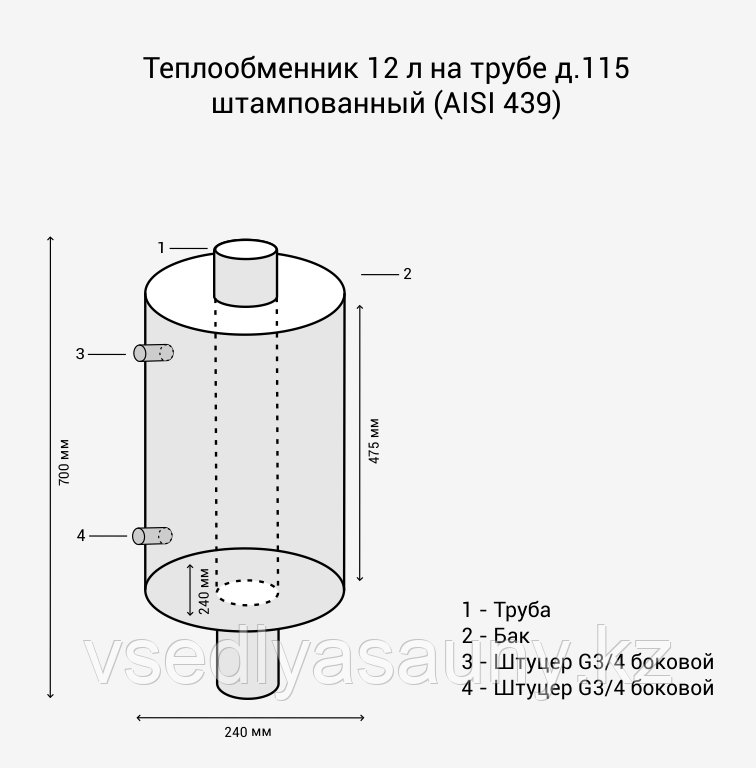 Теплообменник 12 л на трубе д.115 штамп. (AISI 439). Везувий. - фото 10 - id-p95210540