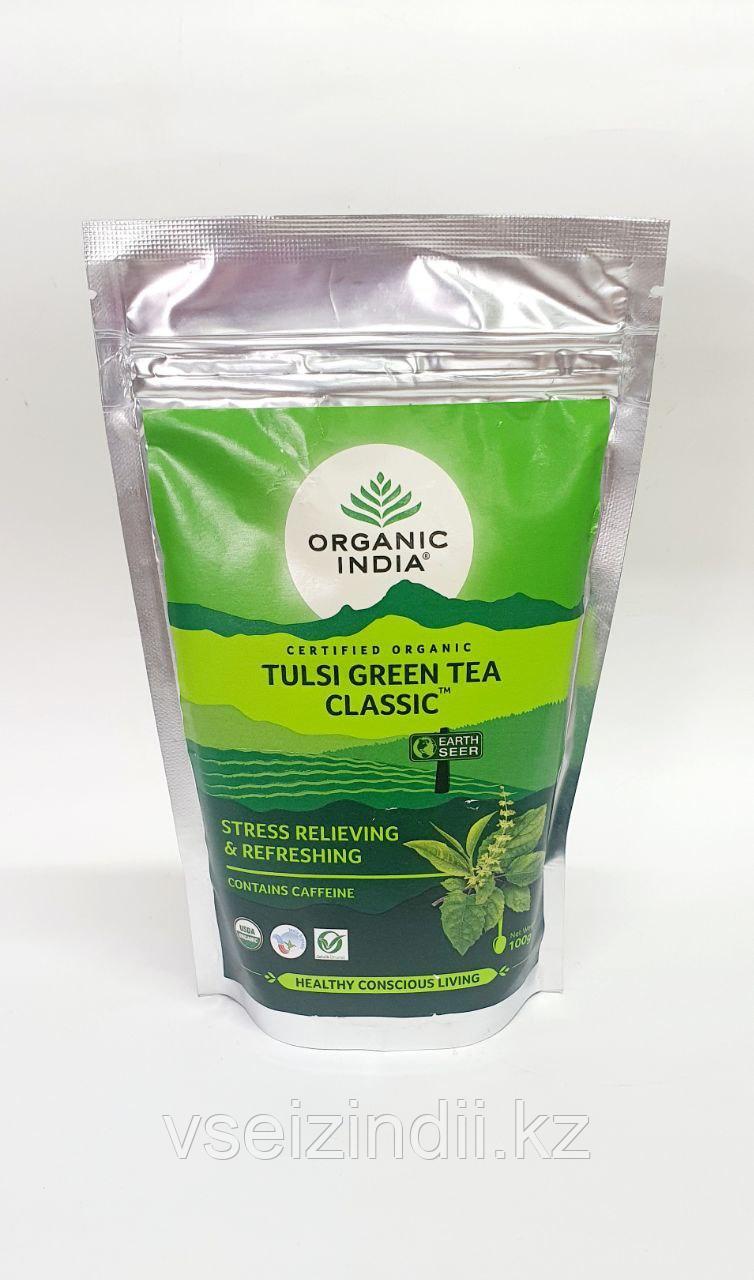 Классический зеленый чай Туласи, 100 грамм, Органик Индия, Tulsi Green Tea Classic, Organic India - фото 1 - id-p95228742