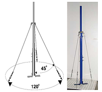 Вольностоящая мачта стальная (горячего оцинкования) для молниеуловителей на подставках H=3700 mm, расстояние до 16 m, составная, тренога, утяжители