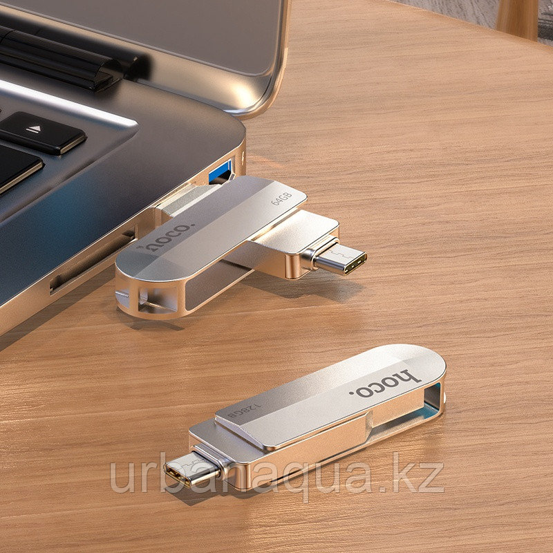 USB флеш-накопитель HOCO UD10 Wise, USB 3.0/Type-C, 32GB, серебристый - фото 2 - id-p95234791