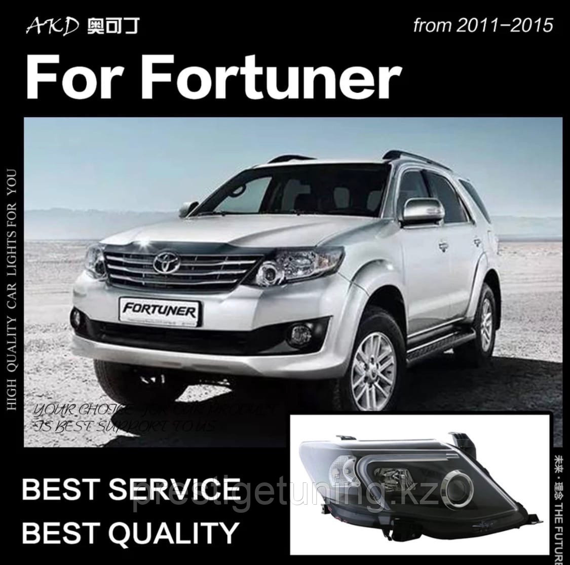 Передние фары на Toyota Fortuner 2012-15 тюнинг (Черные) - фото 8 - id-p50594889