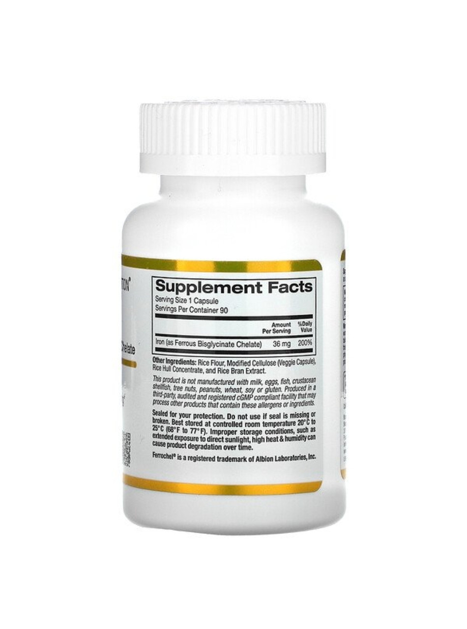 California Gold Nutrition Ferrochel, железо (бисглицинат), 36 мг, 90 растительных капсул - фото 2 - id-p95242209