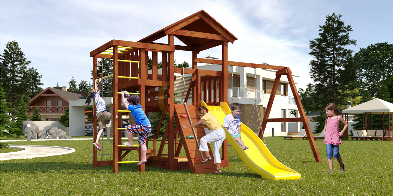 Детская площадка "Савушка Мастер" - 3 с качелями "Гнездо" 1 метр (крашенный) - фото 3 - id-p95242646