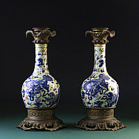 Декоративные вазочки Китай, Кантон. XIX век Фарфор, ручная роспись, позолота, бронза