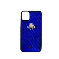 Защитный чехол карбоновый для iPhone 11 Флаг Казахстана, синий