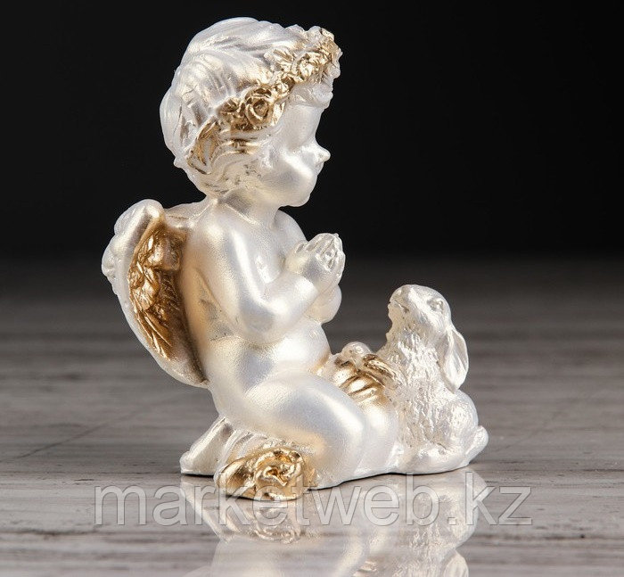 Статуэтка Ангел с зайчиком перламутр с золотом, 9 см - фото 2 - id-p95248631