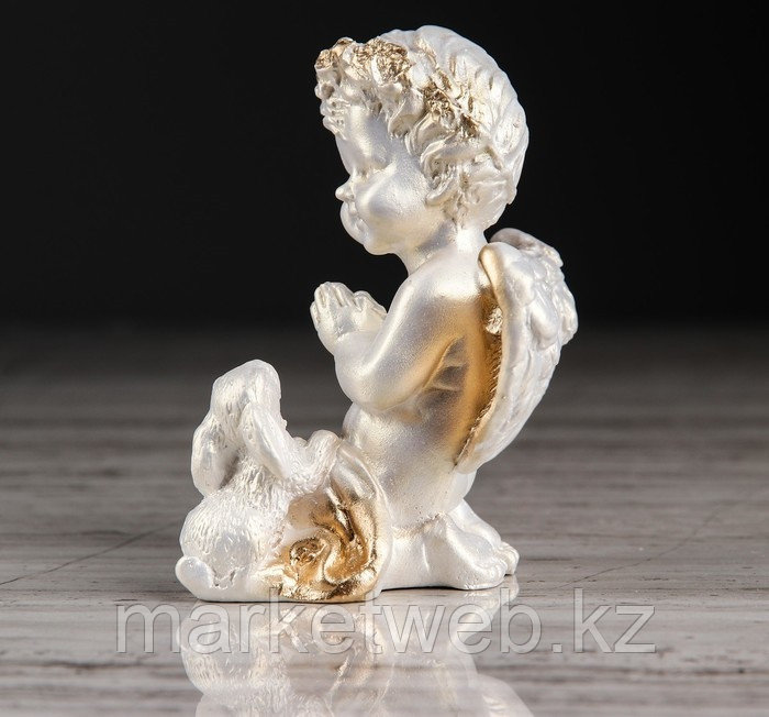 Статуэтка Ангел с зайчиком перламутр с золотом, 9 см - фото 3 - id-p95248631
