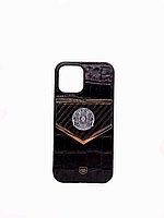 Защитный чехол кожаный для iPhone 12 Pro Max Герб Казахстана, черный