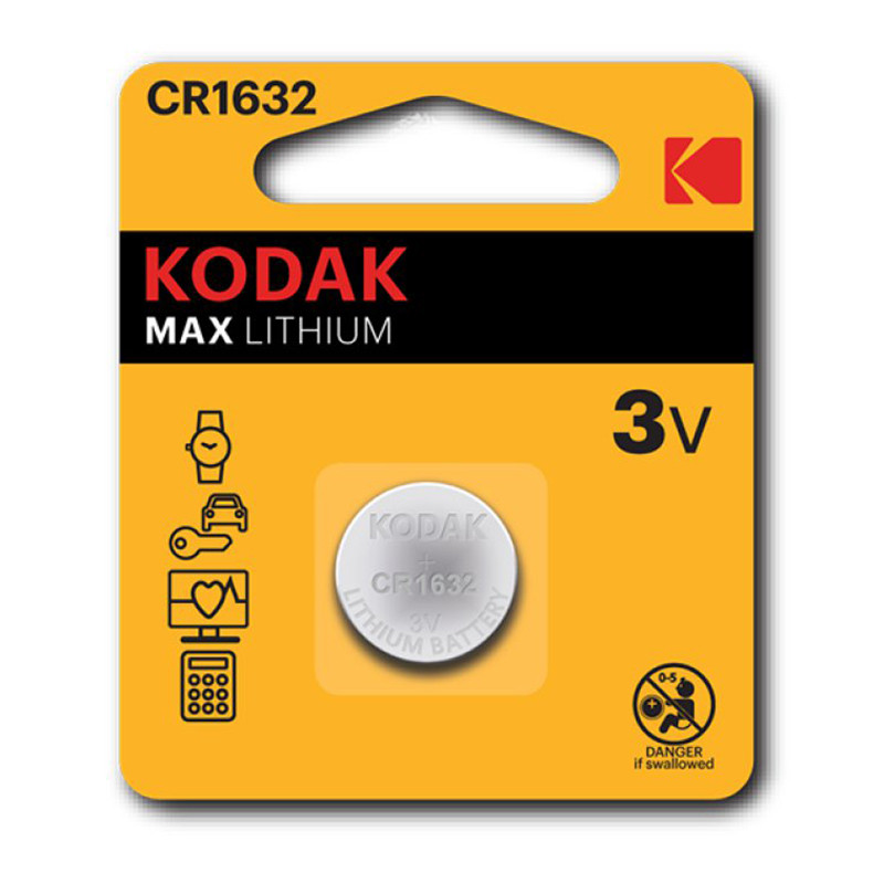 Батарейка литиевая Kodak Lithium, CR1632-1BL, 3В, блистер, 1 шт.