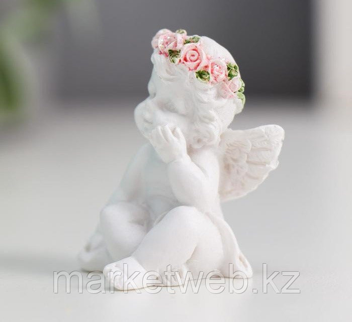 Сувенир полистоун Ангелочек в розовом веночке 5х3,5х3 см - фото 2 - id-p95249171