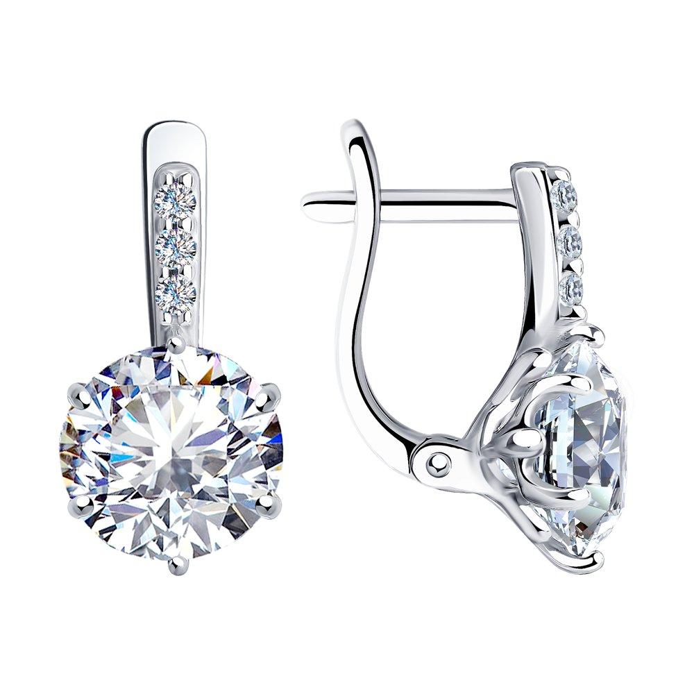 Серьги SOKOLOV серебро с позолотой, фианит swarovski , с английским замком, "каратник" 89020005