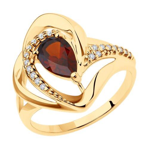Кольцо из золочёного серебра с гранатом и фианитами DIAMANT ( SOKOLOV ) 93-310-00630-2 позолота