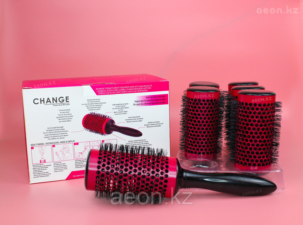 Брашинг 55 для укладки волос со сменными насадками и ручкой Розовый - фото 1 - id-p95267830