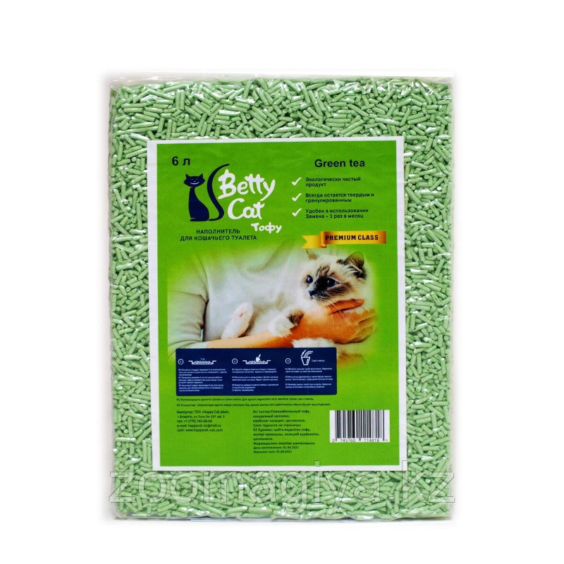 Betty Cat тофу наполнитель, с ароматом зеленого чая 6л - фото 1 - id-p95268345