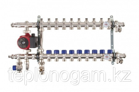 Коллектор со смесительным узлом Mixell из нержавеющей стали, 9 контуров