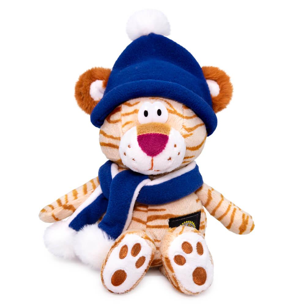 Мягкая Игрушка Тигр в синих шапке и шарфе Кристиан, 16 см.