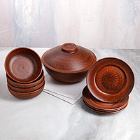 Набор посуды из красной глины "Эко", 9 предметов: сковорода 3,5 л, глубокие тарелки 0.8 л, плоские тарелки 20
