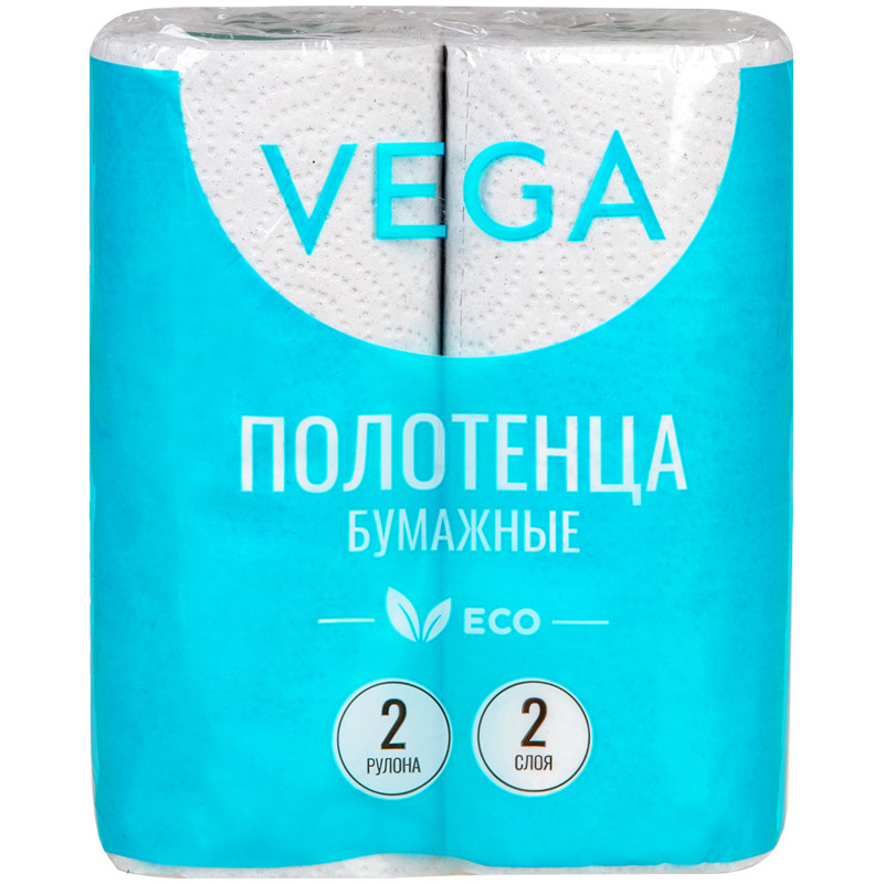 Полотенца бумажные в рулонах Vega, 2-слойные, 12м/рул, серые, 2шт.