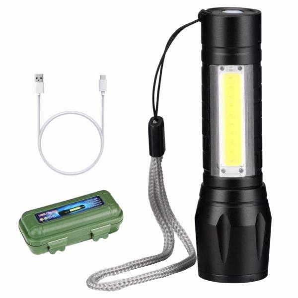 Светодиодный компактный фонарик с боковой лампой, 3 режима, компактный USB (Код: ) - фото 1 - id-p95302684