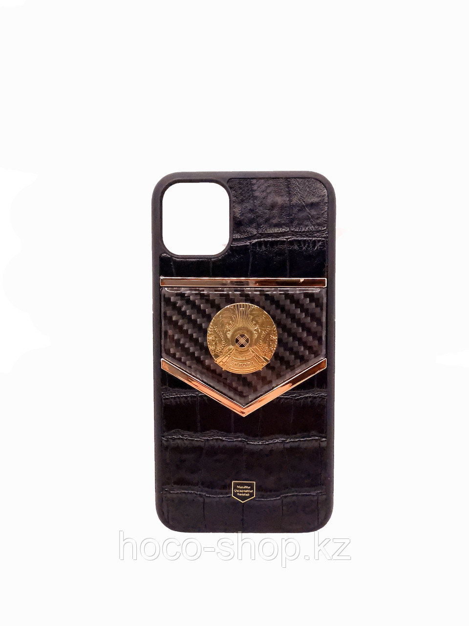 Защитный чехол кожаный для iPhone 11 Pro Max Герб Казахстана, черный