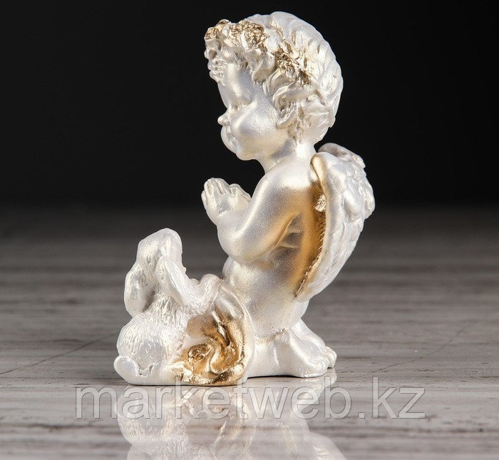 Статуэтка Ангел с зайчиком перламутр с золотом, 9 см - фото 2 - id-p95309279