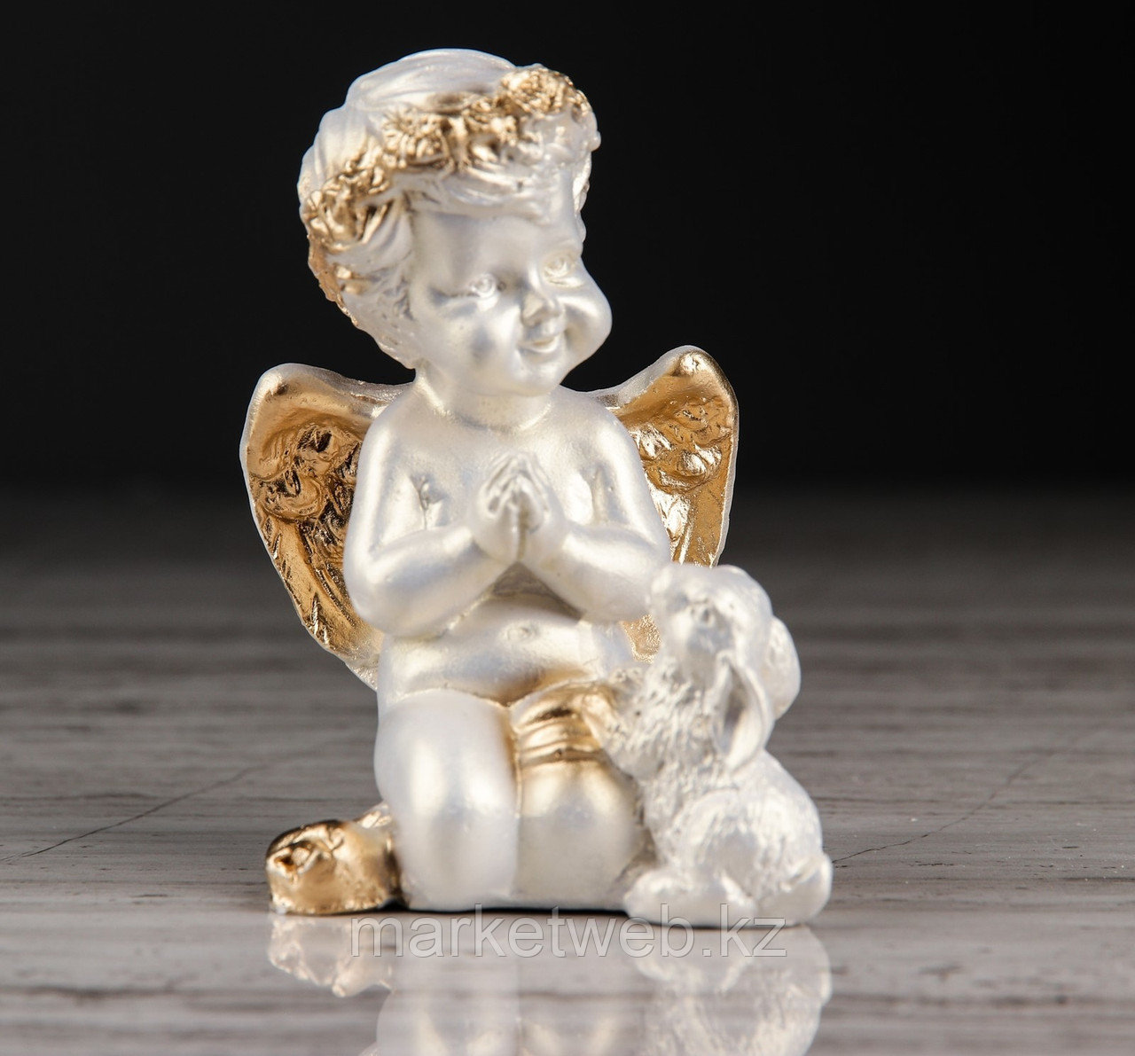 Статуэтка  Ангел с зайчиком  перламутр с золотом, 9 см, фото 1