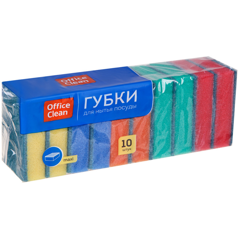 Губки для посуды OfficeClean "Maxi", поролон с абразивным слоем, 9*6,5*2,7см, 10шт. - фото 1 - id-p95309500