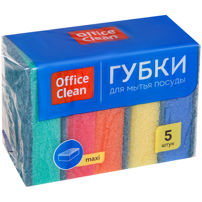 Губки для посуды OfficeClean "Maxi", поролон с абразивным слоем, 9*6,5*2,7см, 5шт. - фото 1 - id-p95309514