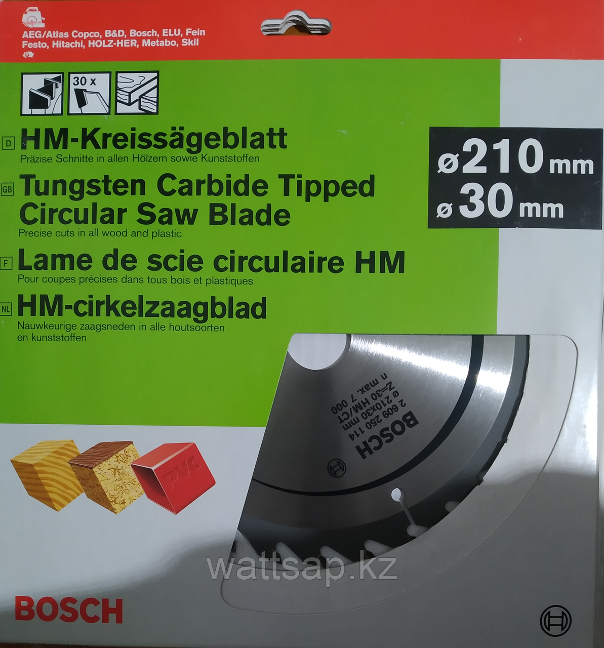 Пильный диск по дереву и пластику Bosch 210x30, z30 (США)