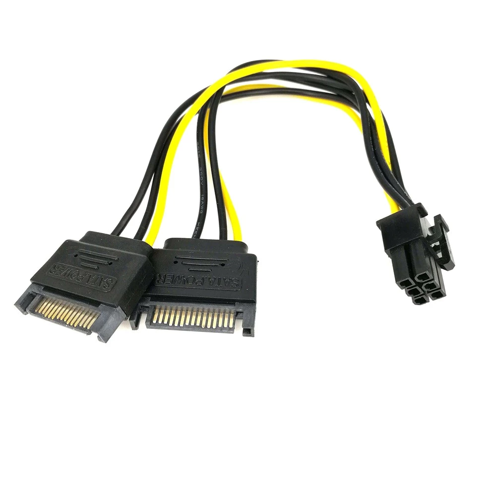 Двойной SATA 15Pin Male M к PCI-e 6 Pin Female F Кабель питания для видеокарты