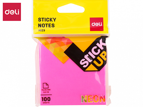 Клейкие листки DELI "Neon" 76х76 мм, неоново-розовые, 100 листов