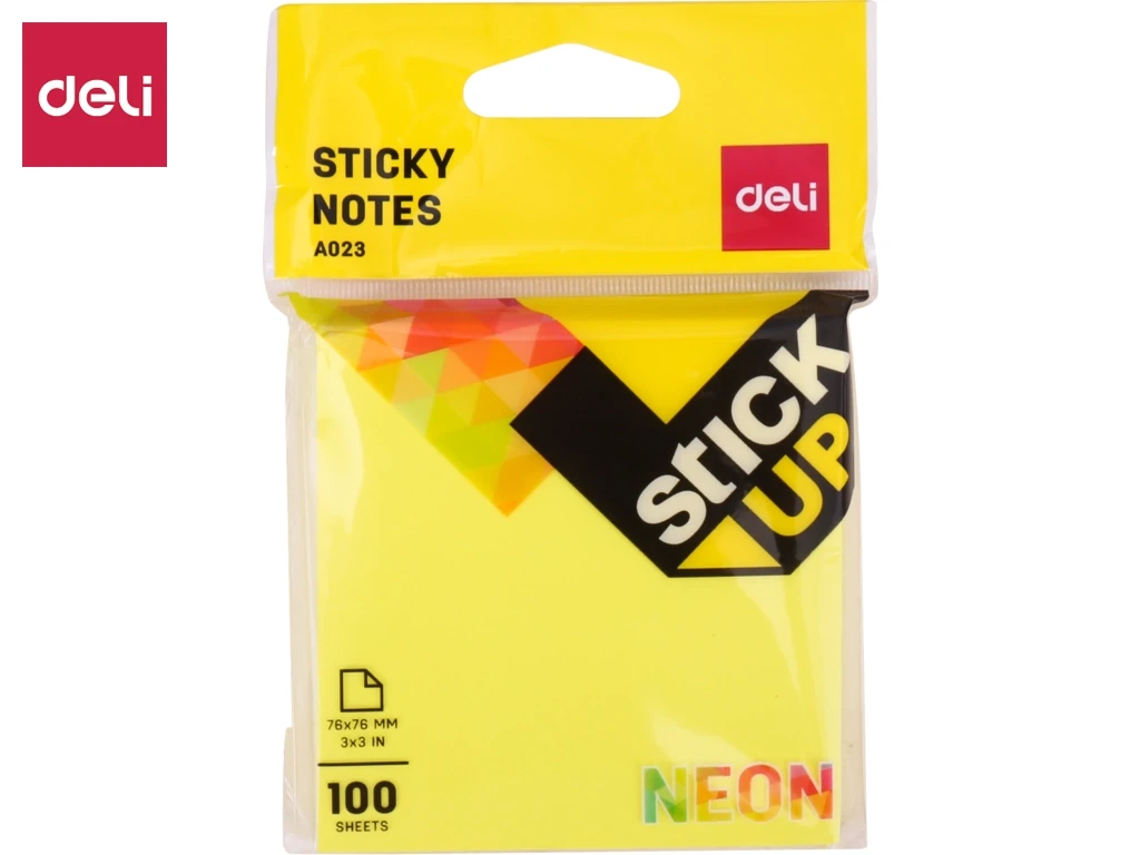 Клейкие листки DELI "Neon" 76х76 мм, неоново-желтые, 100 листов