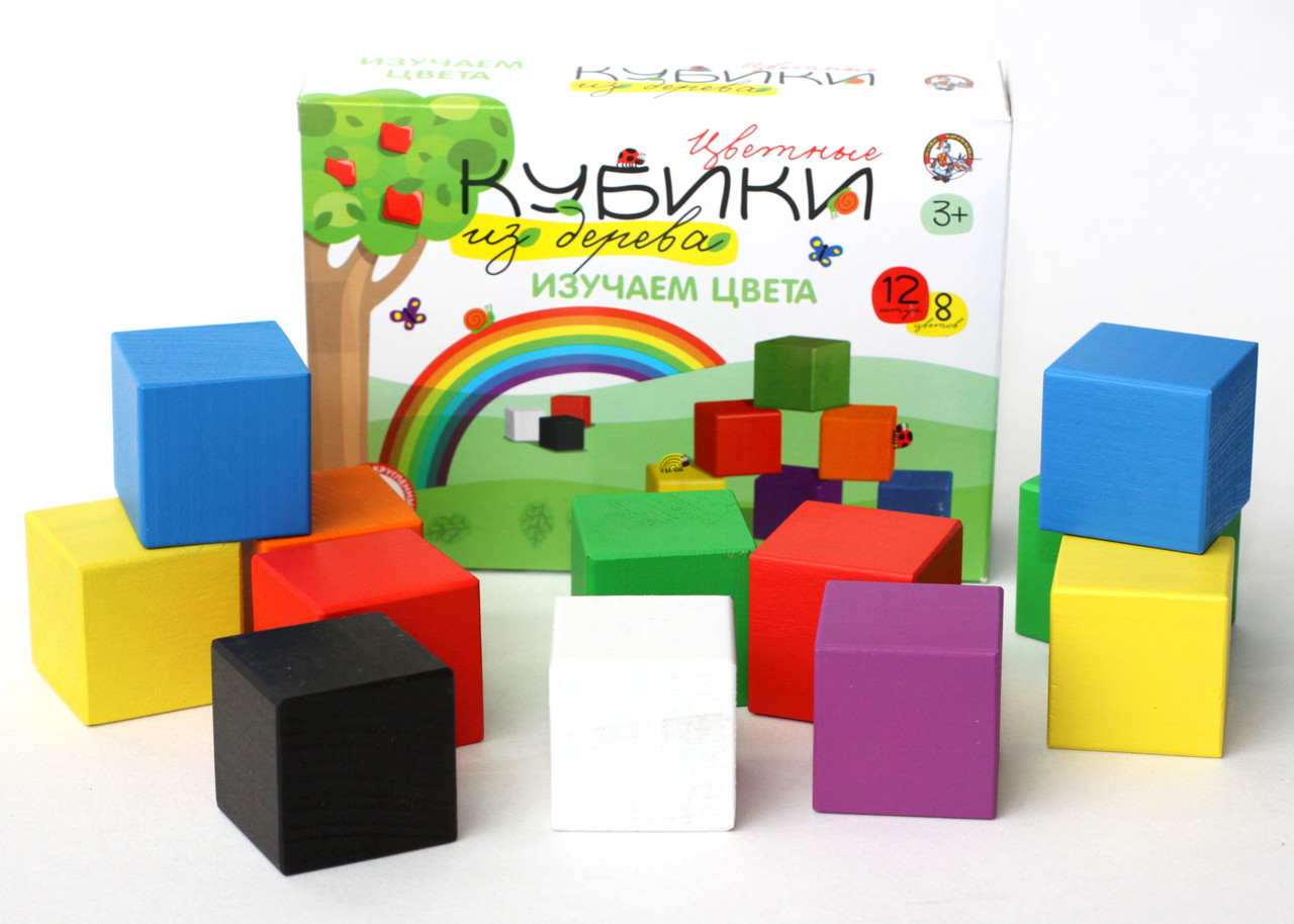 Кубики деревянные «Изучаем цвета» 12 шт (8 цв.) арт.01646