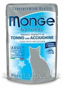 Monge Natural Tuna with anchovies in Jelly Adult Тунец с анчоусами в желе для взрослых кошек 80гр - фото 1 - id-p95384725