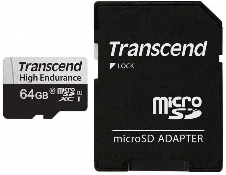 Transcend TS64GUSD350V Карта памяти MicroSD 64GB Class 10 U1 с адаптером