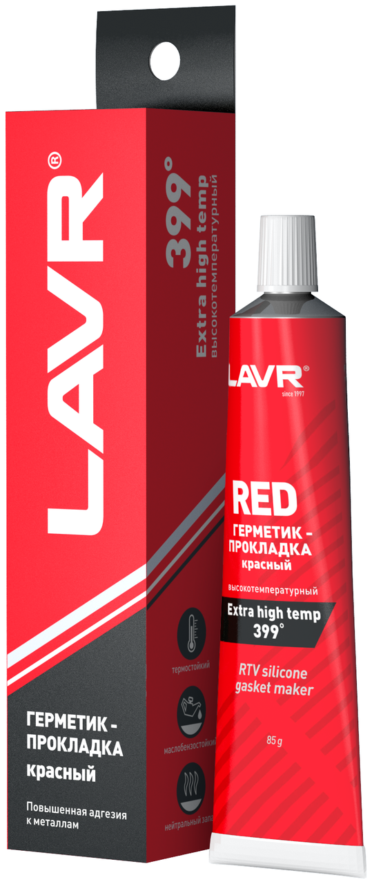 Герметик-прокладка красный высокотемпературный red lavr rtv silicone gasket maker 85г - фото 1 - id-p95397706
