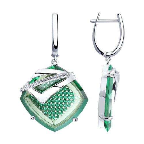 Серьги из серебра с ситалами синтетическими и фианитами DIAMANT ( SOKOLOV ) 94-321-00494-2 покрыто родием