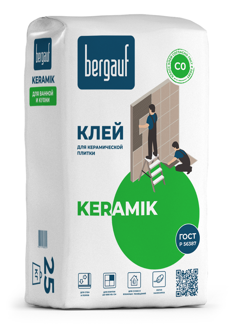 Клей KERAMIK для керамической плитки, 25 кг, Bergauf