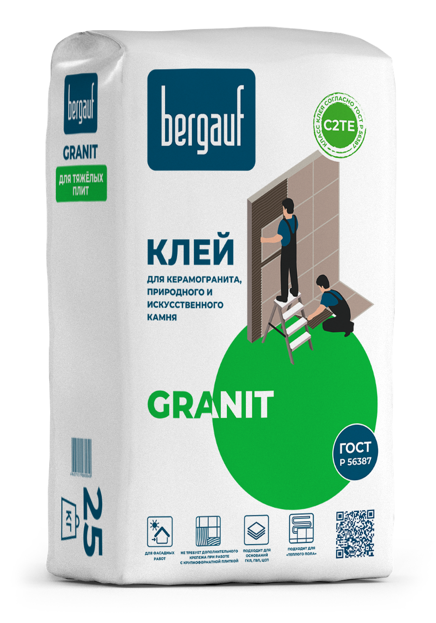 Клей GRANIT для керамогранита, 25 кг, Bergauf